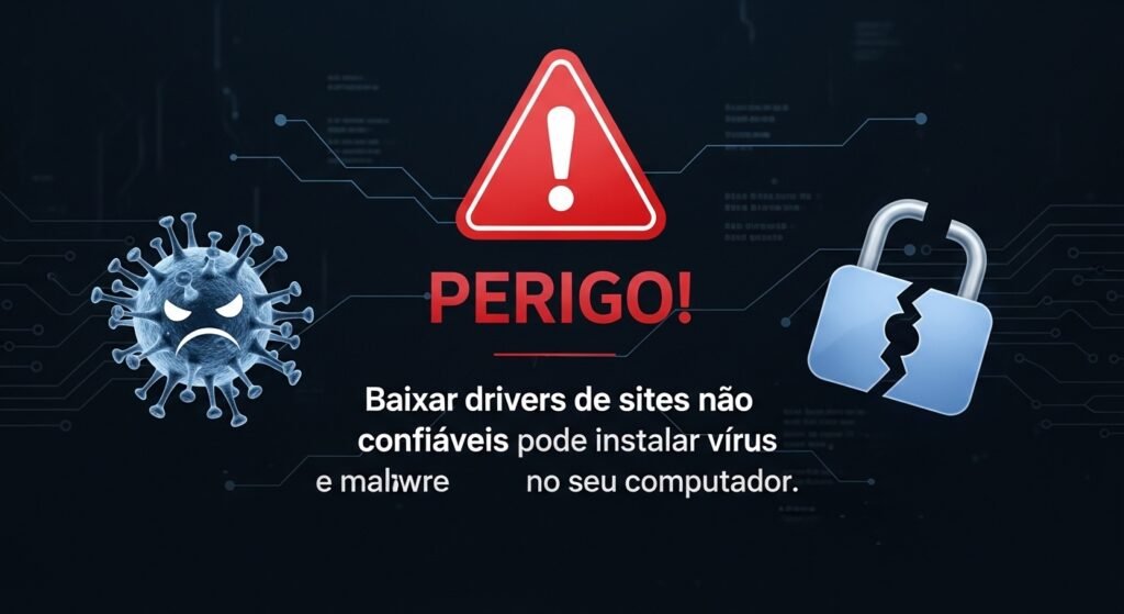 Alerta visual sobre download de drivers em sites não confiáveis e perigosos
