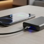 Celular conectado a um carregador portátil power bank