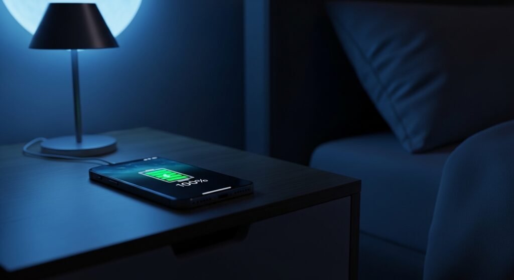 Celular recebendo carga durante a noite