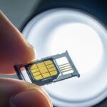 Chip de celular com cartão SIM posicionado