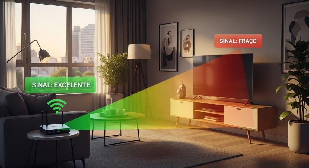 Conexão entre roteador e TV e intensidade do sinal
