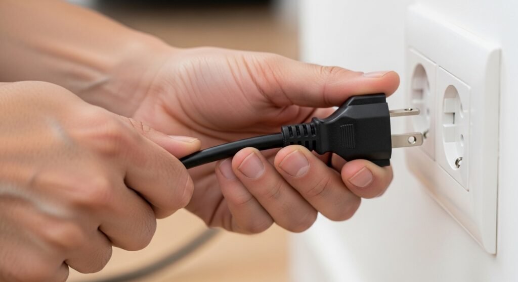 Desconectando o cabo de energia da Smart TV da tomada de parede
