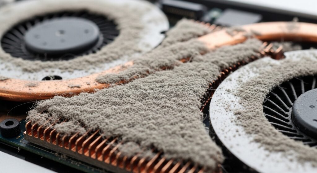 Dissipador de calor de notebook totalmente entupido por poeira
