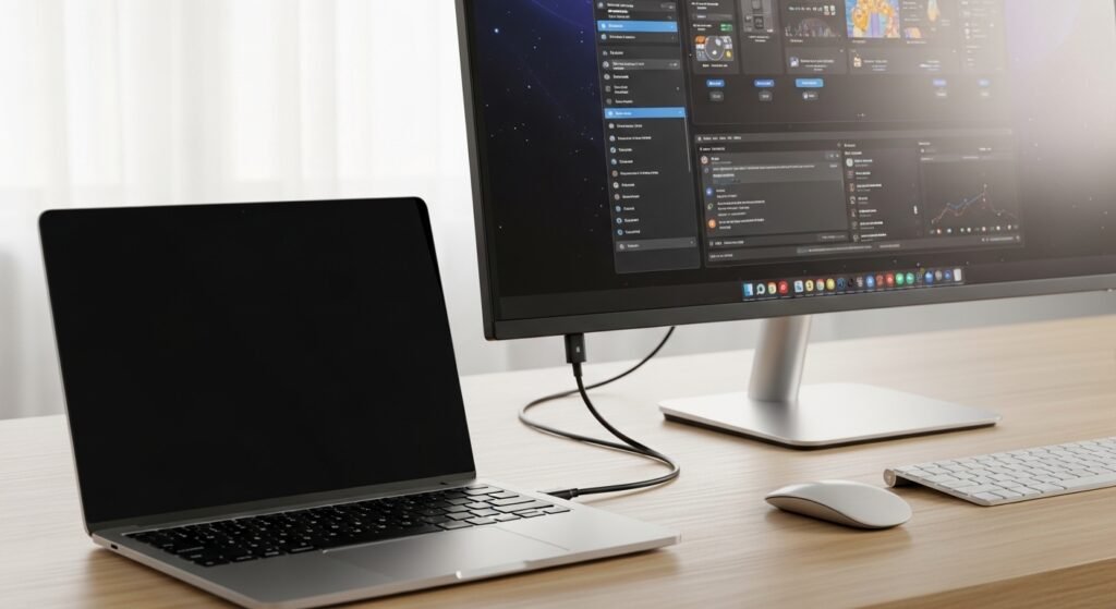 Notebook conectado a um monitor externo