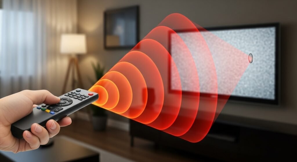 Ondas de sinal infravermelho saindo do controle remoto