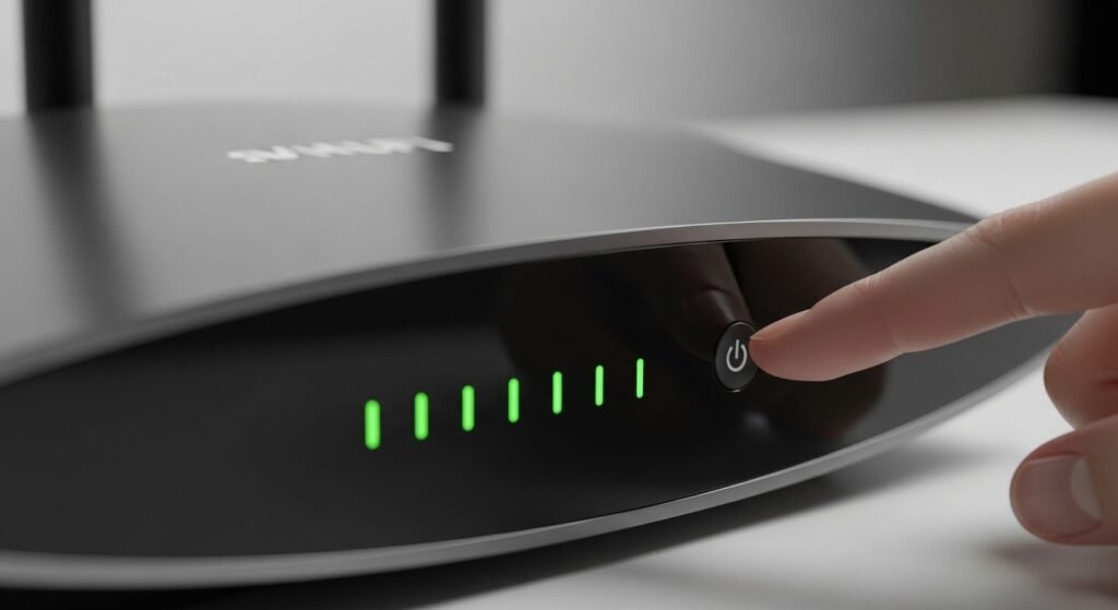 Roteador Wi-Fi sendo reiniciado manualmente para resolver problemas de IP