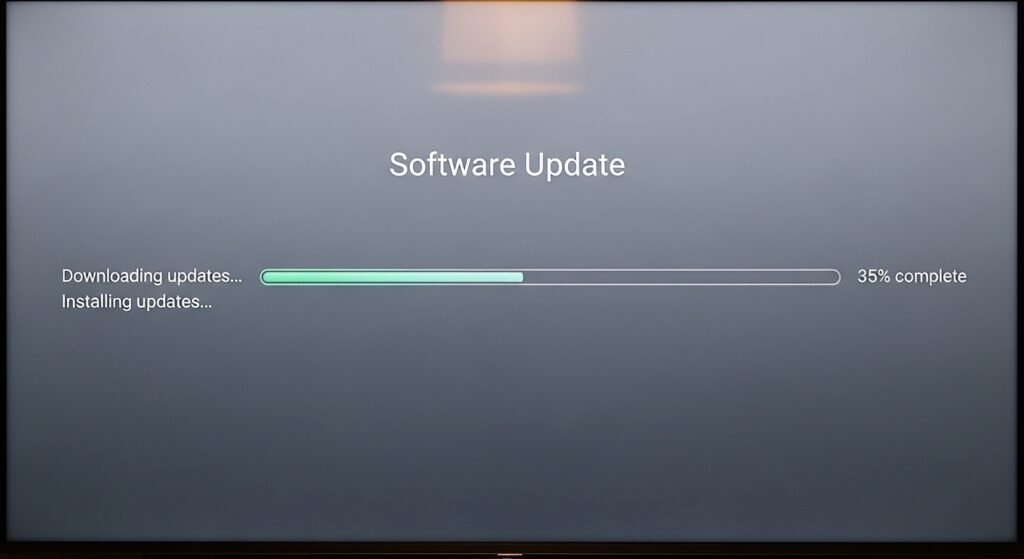 Smart TV exibindo barra de progresso de atualização de sistema