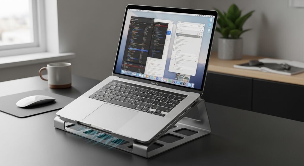 Suporte de notebook metálico ergonômico para melhorar a ventilação