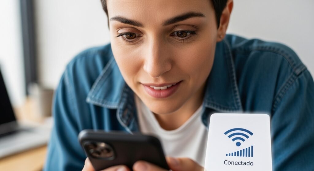 Usuário aliviado após conseguir conectar o celular na rede Wi-Fi com sucesso