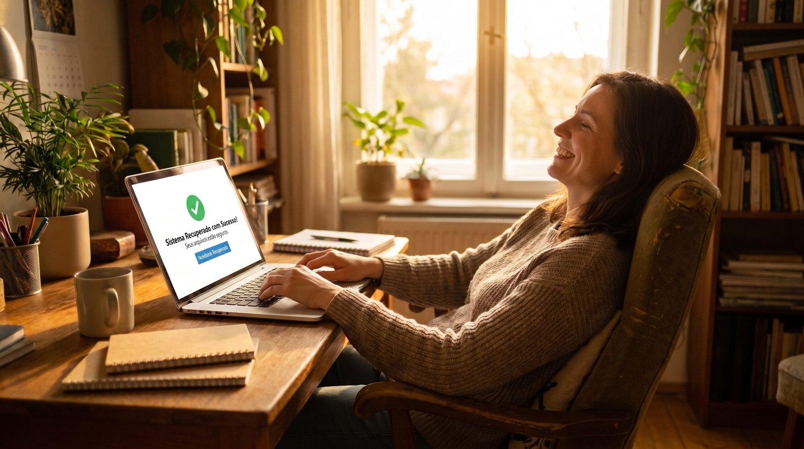 notebook perfeitamente recuperado que exibe com vivacidade sua tela brilhante e operante