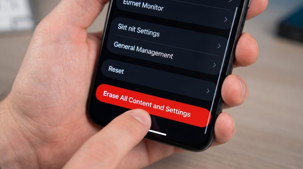 Tela de configurações do sistema do celular pronta para realizar a restauração de fábrica apagando todos os dados.