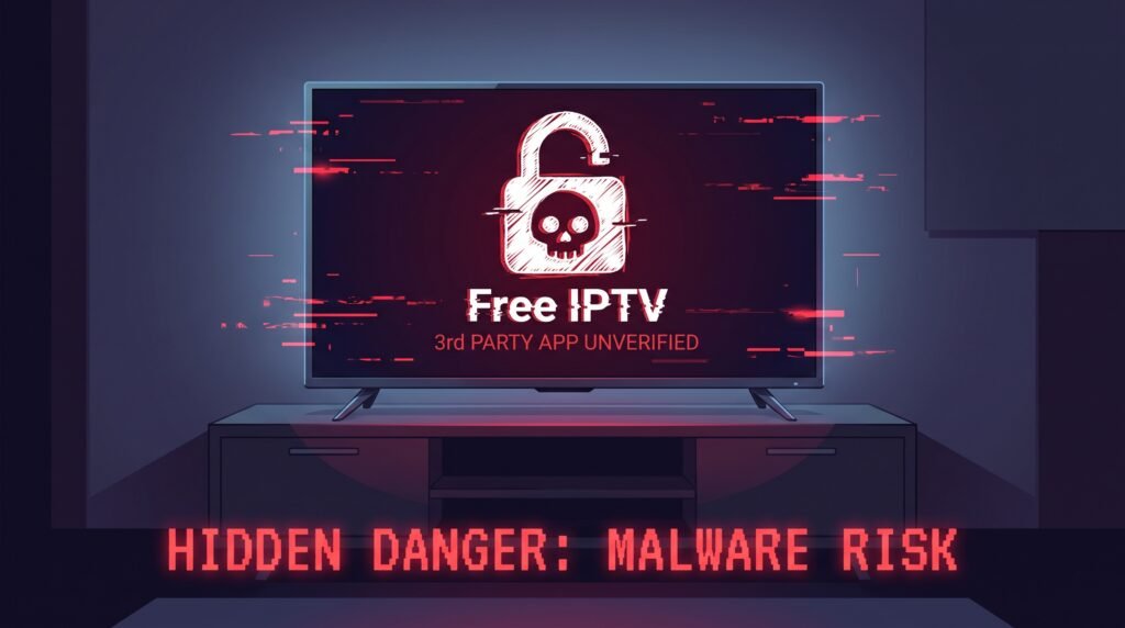 Tela de televisão exibindo um alerta de perigo vermelho por conta da instalação de um aplicativo de origens desconhecidas e perigosas.