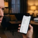 Usuário frustrado olhando a lista de Wi-Fi no celular que não exibe a própria rede.