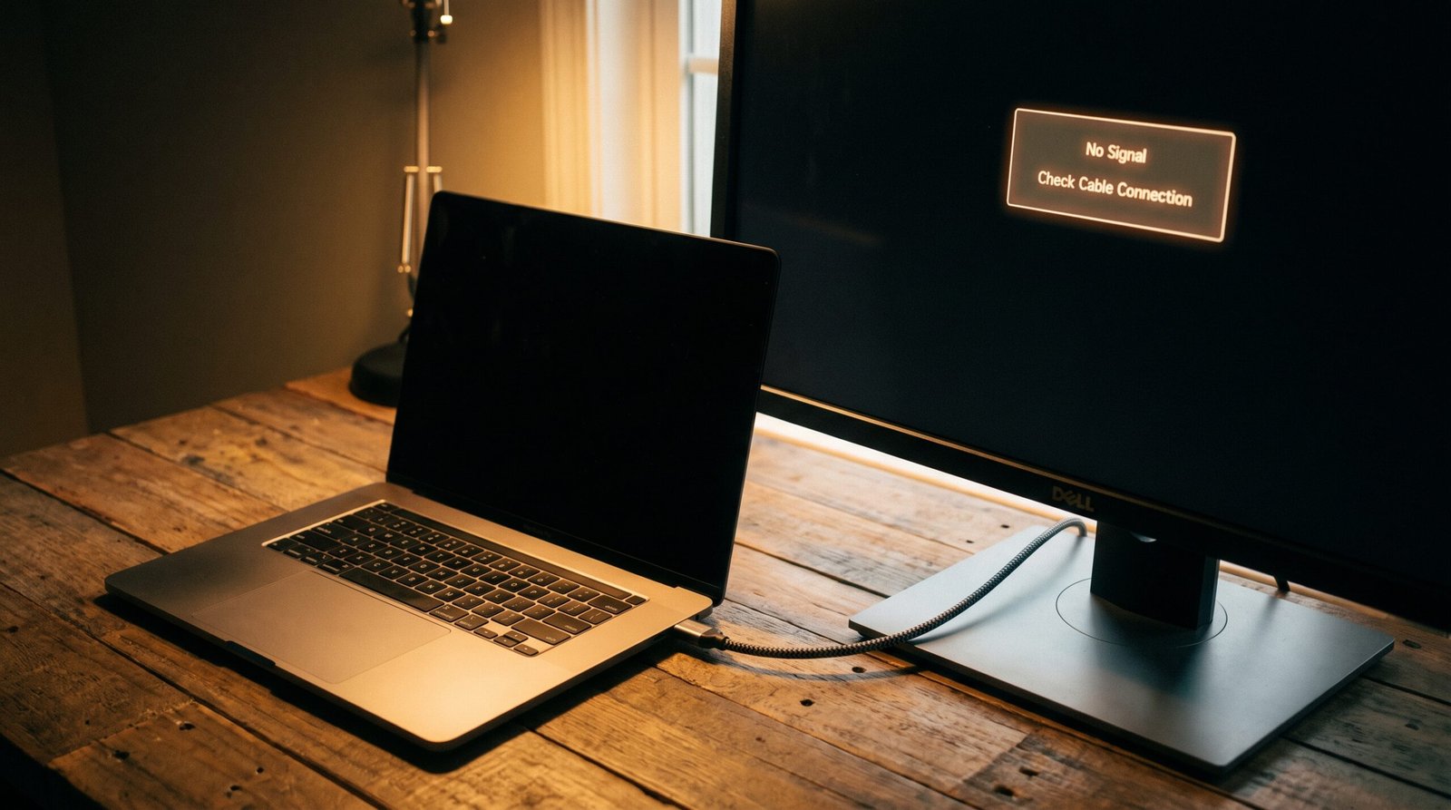 conectado a um monitor grande com erro de falta de sinal