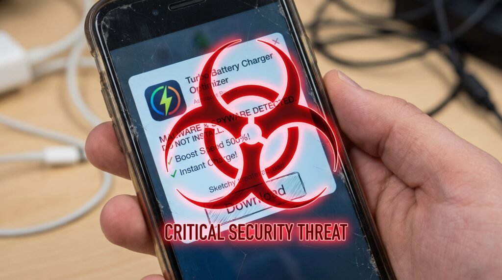 Alerta de segurança cibernética contra o download de aplicativos falsos de otimização de bateria que contêm malwares e spywares.