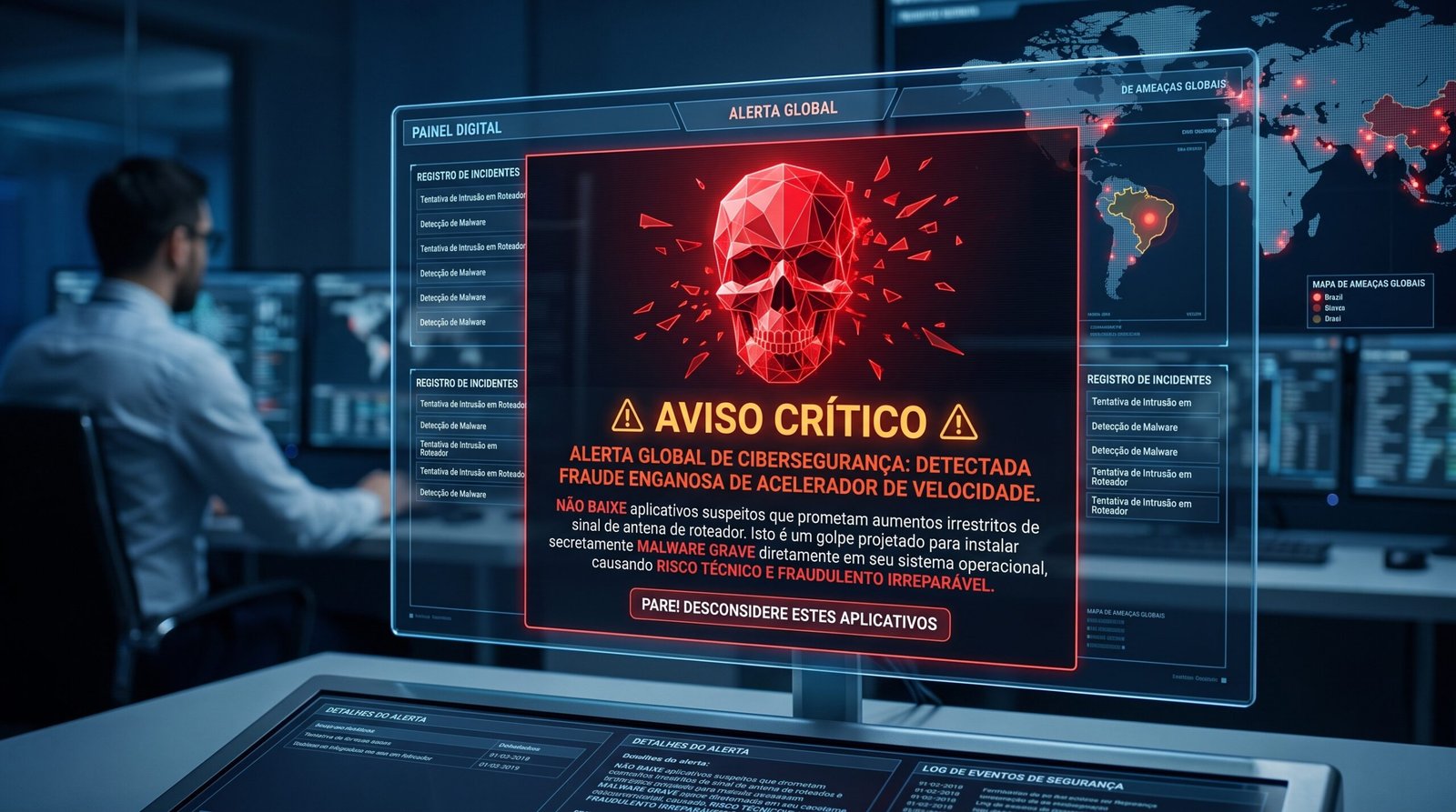 Alerta visual severo de segurança cibernética global