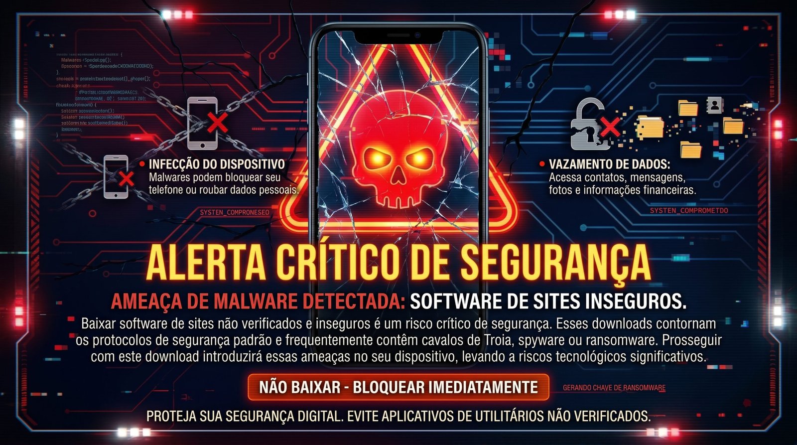 Alerta visual severo de segurança cibernética