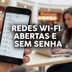 Mão em foco segurando um smartphone na praça de alimentação de um shopping