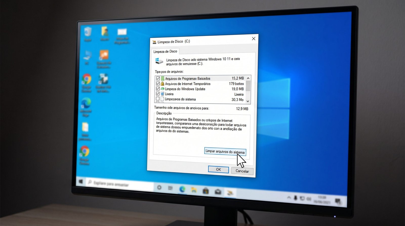 Windows, detalhando com exatidão a janela nativa do programa utilitário de Limpeza de Disco