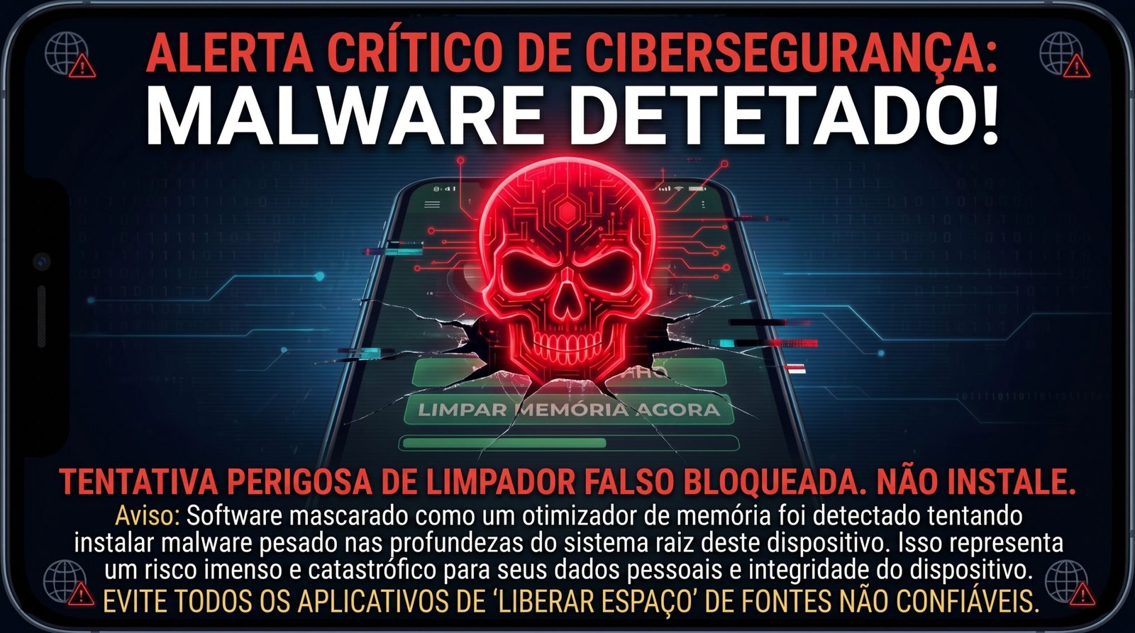 alerta visual de cibersegurança global de alta urgência