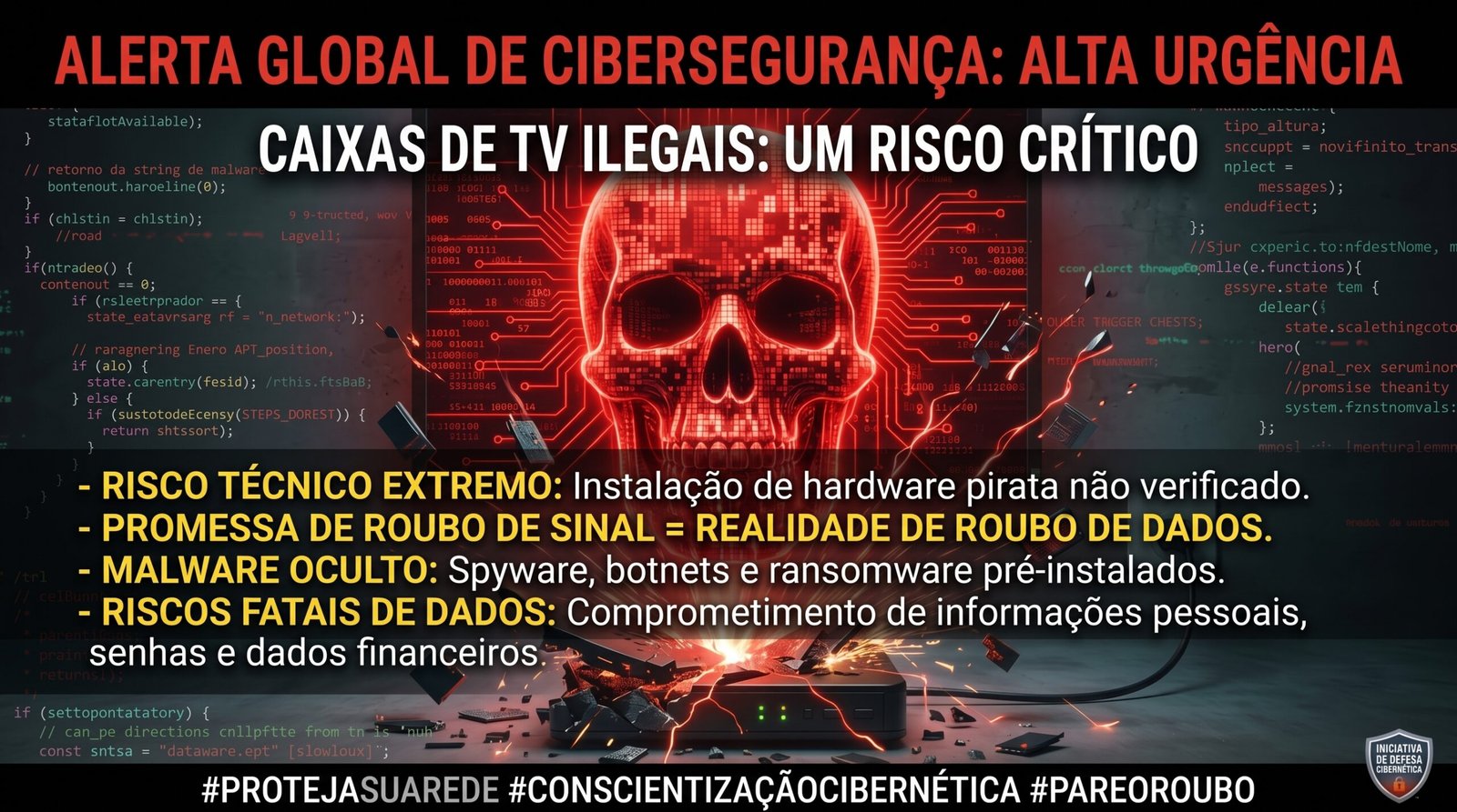 alerta visual de cibersegurança global de altíssima urgência