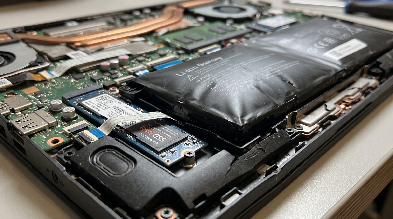 chassi interno sensível de um computador modelo notebook em close-up