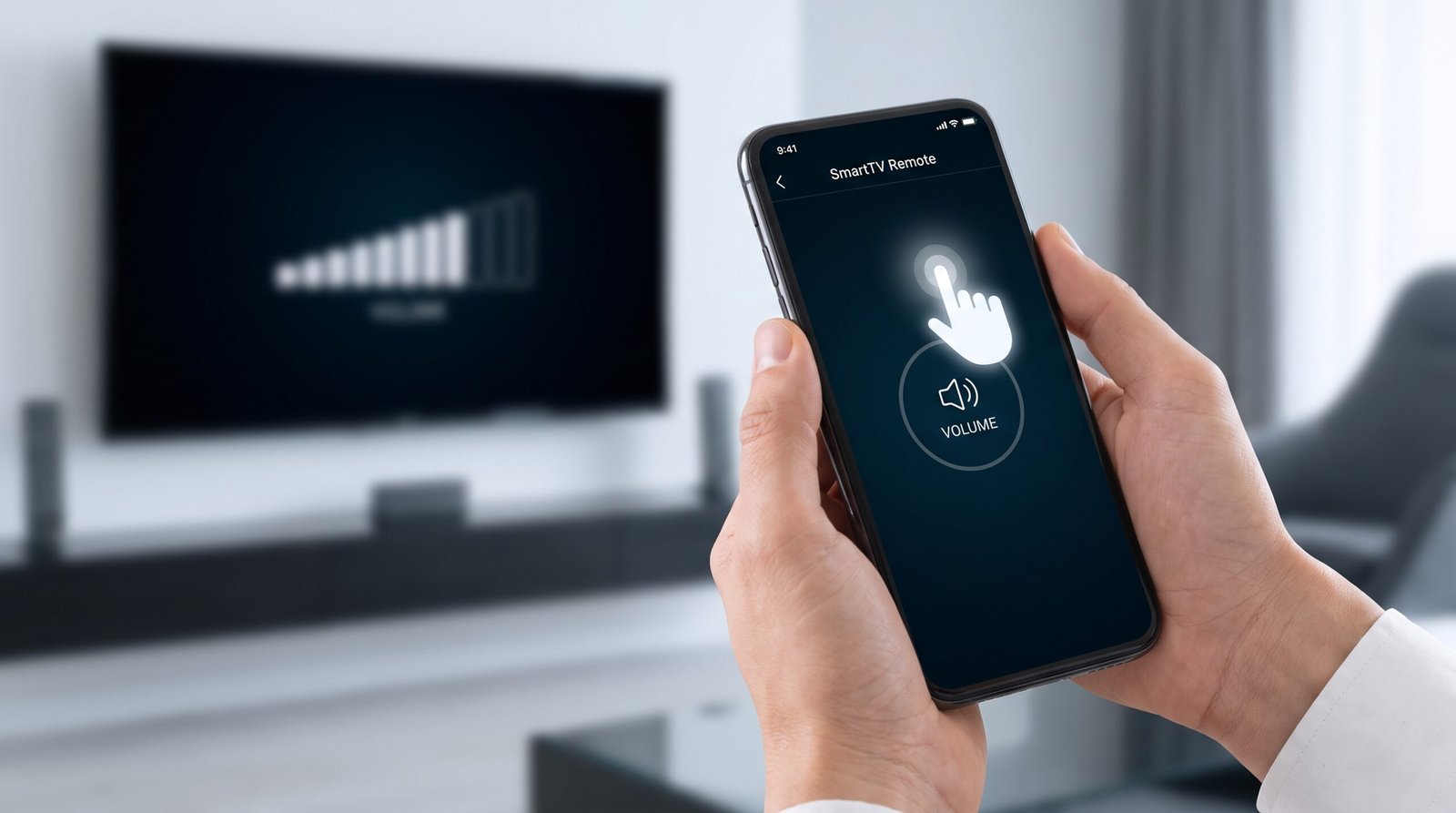 mãos firmes de um consumidor manuseando um moderno celular