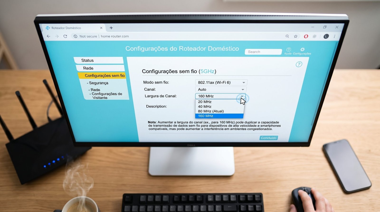 painel de administração interna do roteador residencial no navegador do computador