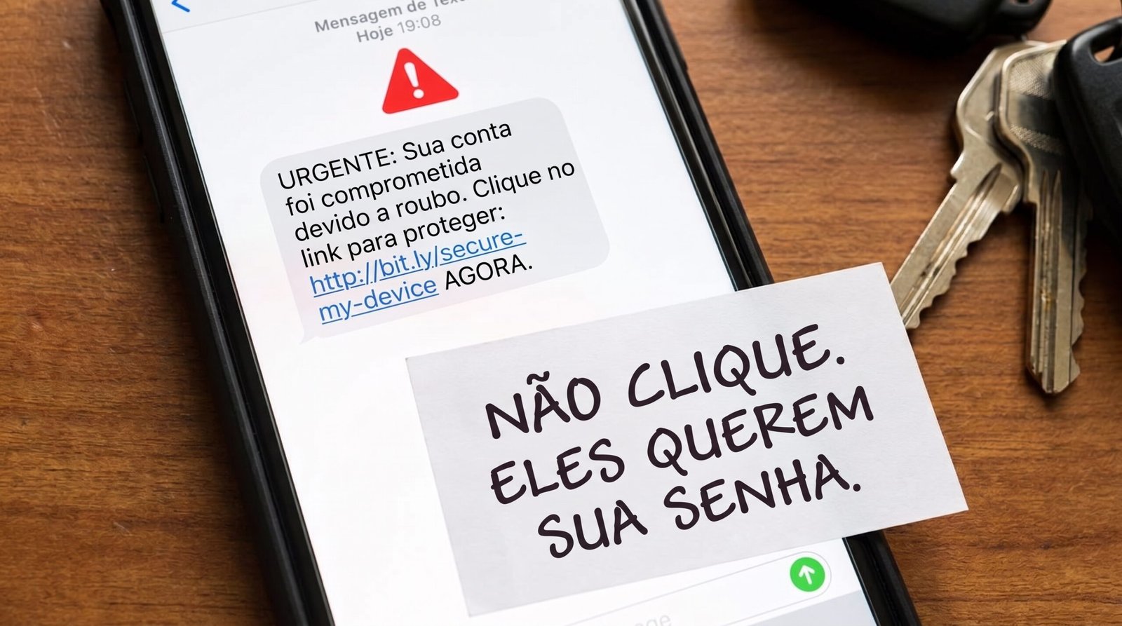 Alerta sobre mensagens SMS falsas de phishing que tentam roubar a senha da conta após o roubo do celular