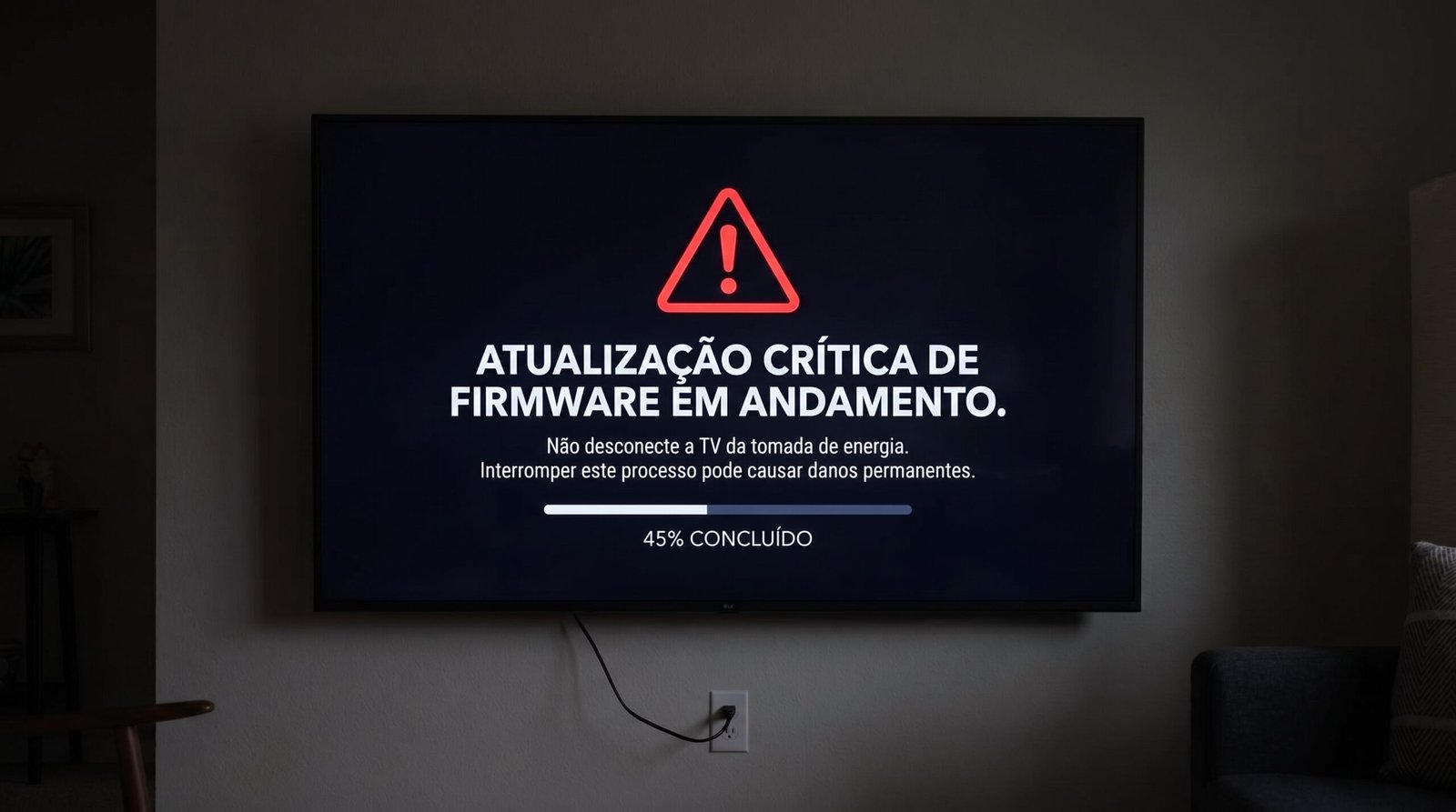 Menu de configurações da Smart TV destacando a opção de atualizar o software agora e ativar a atualização automática.