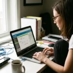 Usuário configurando os servidores DNS na página de administração do roteador Wi-Fi pelo notebook.